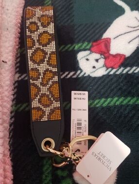 Victoria's Secret Leopard Beaded Wristlet Key Holder in Brown and Gold
